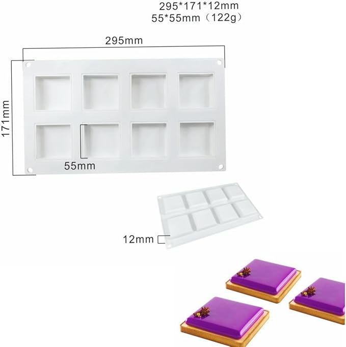 Silicone Mold for Baking Cakes,Soap Molds,Flower Shape Silicone Molds for Homemade French Dessert Mold for Pastry Chocolate,Jelly Chocolate Mold & Ice Cube Tray (F_ Square)