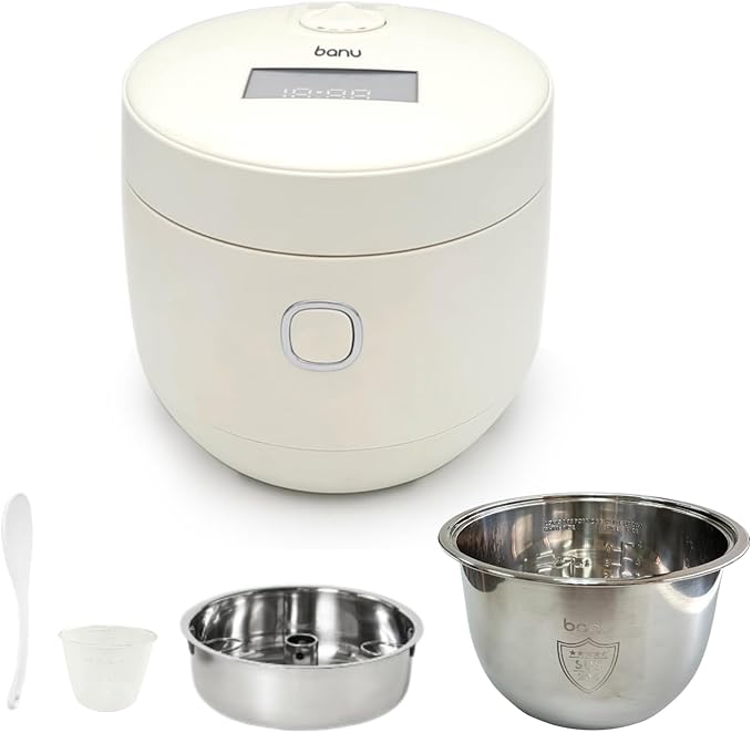 BANU Low Carb Rice Cooker - 4 Cups(white rice), 2 cups(Low carb rice) 7 Preset Functions, 20-Hr Timer, Led Touch, Auto Keep Warm - Healthy Cooking for Keto and Low Glycemic Diets - White / 8-Cup (Cooked) (4-Cup UNCOOKED) Digital Rice Cooker and Food St...