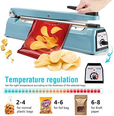 METRONIC Impulse Sealer 16 inch, Manual Heat Sealer Machine for Plastic Bags, Shrink Wrap Bag Sealers Heavy Duty Sealing Machine With Repair Kit (Blue)