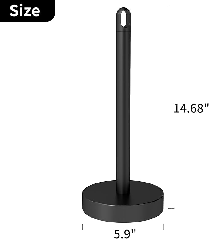 STWWO Black Paper Towel Holder Countertop, Freestanding Paper Towel Holders with Weighted Base, Stand Up Papertowel Holder for Kitchen Counter Top