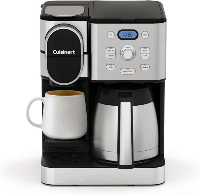 Cuisinart Coffee Center 10-Cup Thermal Carafe Drip Coffee Maker and Single-Serve Brewer with Over Ice Function, Fully Automatic Coffeemaker, Compatible with Single-Cup Pods, Black/Stainless, SS-21NAS