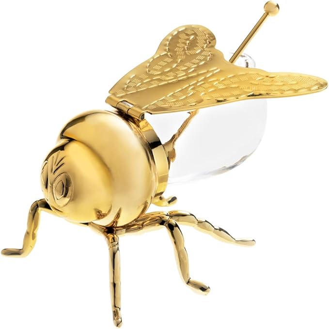 Godinger Honey Jar Gold Bee Themed Serverware Breakfast, Tea or Special Occasions