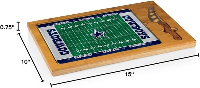 PICNIC TIME NFL Football Field Icon Glass Top Cutting Board & Knife Set, (Parawood & Bamboo)