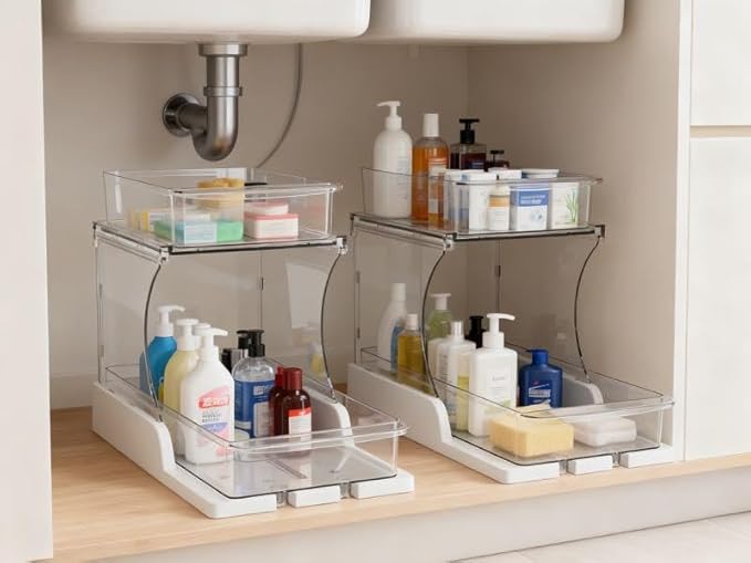 Attelite Makeup Organizer 2-Tier Rotating Design Cosmetics Storage with 180 Rotation Sturdy Durable Versatile Perfume Vanity Organizer for Countertops, Bathrooms, Office Supplies 2 Pack White