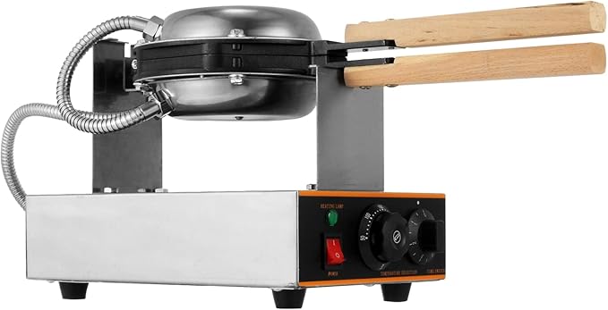 VEVOR Commercial Bubble Waffle Maker, 1400W Egg Bubble Puff Iron w/ 180° Rotatable 2 Pans & Wooden Handles, Stainless Steel Baker w/Non-Stick Teflon Coating, 50-250℃/122-482℉ Adjustable