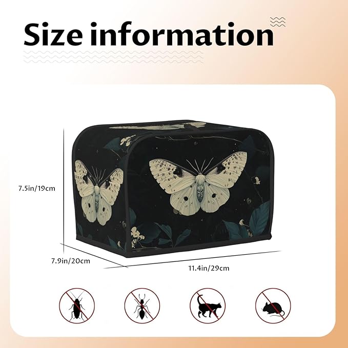 Aesthetics Butterfly Toaster Cover 2 Slice, Cute Country Bread Machine Cover, Washable Toaster Kitchen Small Appliance Cover Stain Resistant,with Top Handle