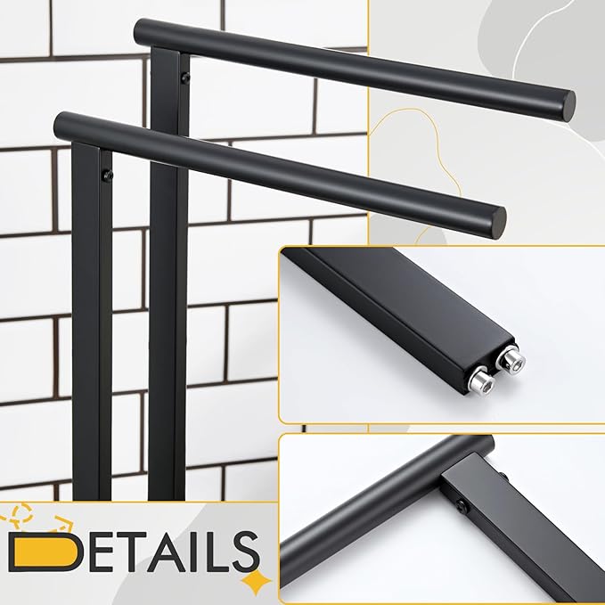 KOKOSIRI Hand Towel Racks Stand Towel Holder 2-Tier with Marble Base for Bathroom Vanity Countertop, Matte Black Stainless Steel 15.7'' Height THS0007-BK