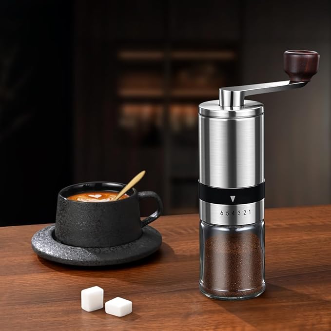 Manual Coffee Grinder - 6 Adjustable Coarseness Settings, Hand Coffee Grinders, Portable Manual Coffee Bean Grinder for Moka pot, French Press, Drip, Espresso, Gift (Small)