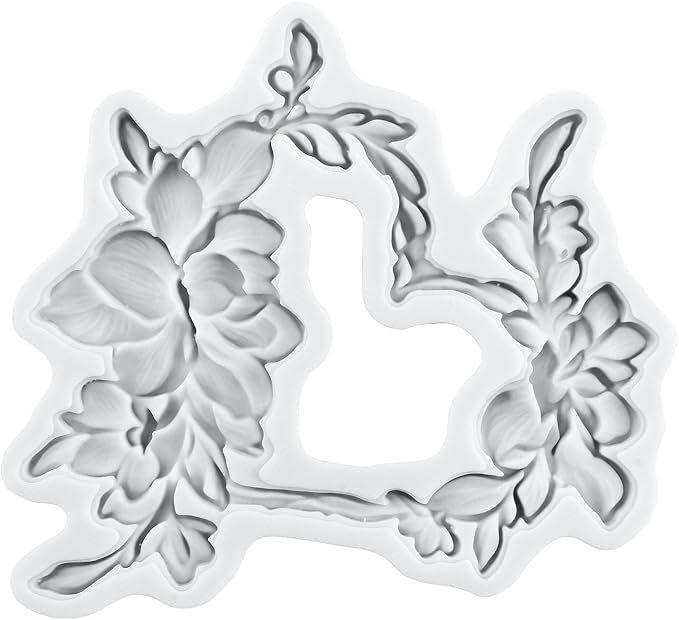 Flower Photo Frame Silicone Mold Wreath Fondant Molds Picture Frame Molds For Cake Decoration Cupcake Topper Polymer Clay Chocolate Candy Gum Paste Set of 4