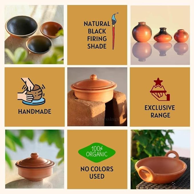 Swadeshi Blessings Unglazed Clay Tajine Pot for Cooking with Lid/LEAD-FREE Earthen Tajine/Clay Tagine Cookware for baking +FREE ASH For Cleaning