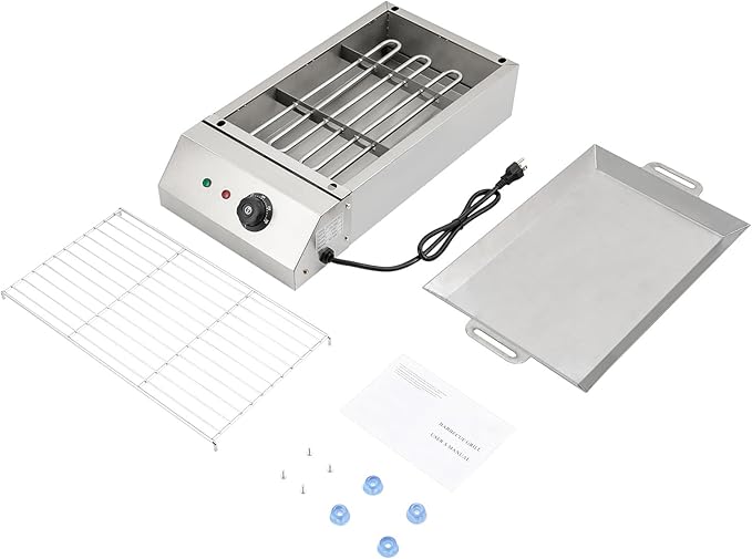 Electric Grill Griddle, Commercial Electric Indoor BBQ Grill with Temperature Control to 572°F, Removable Grill and Griddle Plates, Portable Stainless Steel Barbecue Oven Grill
