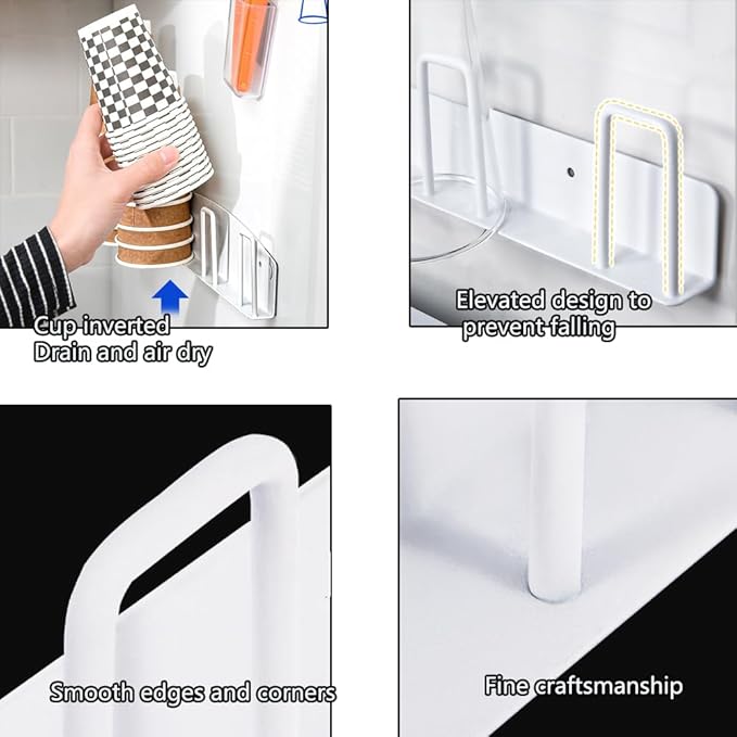 BAIEUEJO 2pcs Cup Holder Wall-Mounted Mug Hook Coffee Cups Holder no Drilling Coffee Mug Rack with 4 Cup Holders Rack for Kitchen/Living Room/Office (White)