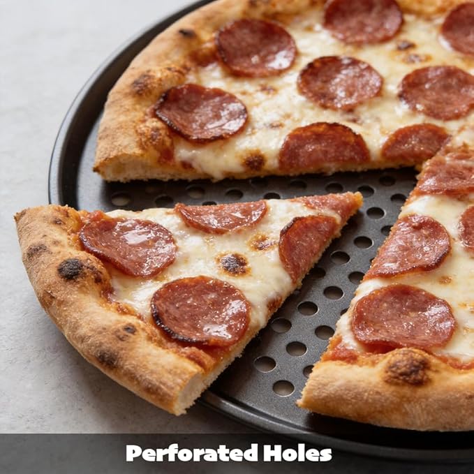 12 Inch Round Pizza Pan with Holes, Carbon Steel Pizza Pans for Frozen & Homemade Pizza, Nonstick Pizza Tray for Oven