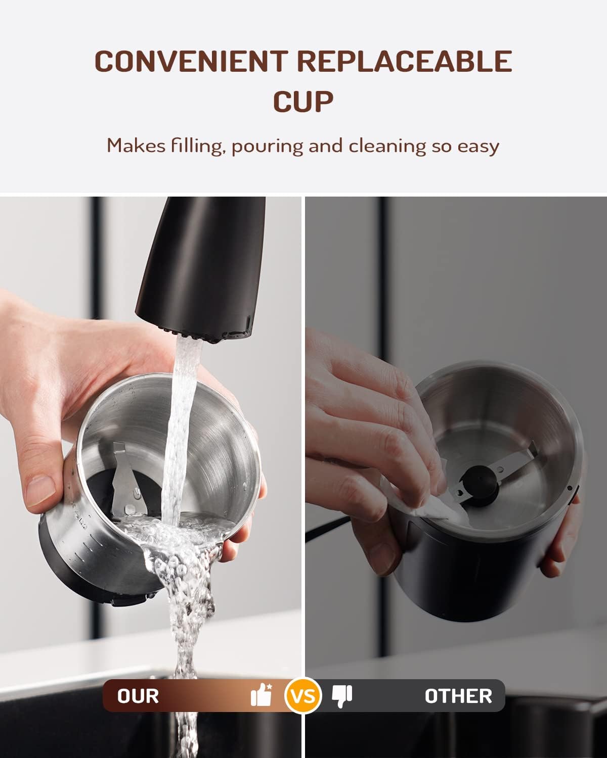 SHARDOR Electric Super Silent Blade Coffee Grinder, Timed Grind Control Rotary Knob, Adjustable Coarse to Fine for Coffee Beans, Spices & Herbs, with 1 Removable Stainless Steel Bowl, Black
