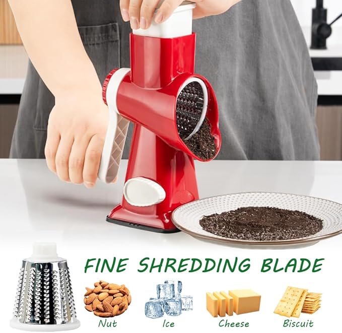 Cheese Grater with Handle, Multifunctional Manual Rotary Cheese Grater - Cheese Shredder Easily Chop Carrots, Potatoes, Vegetables and Fruits and Easy to Clean(red)