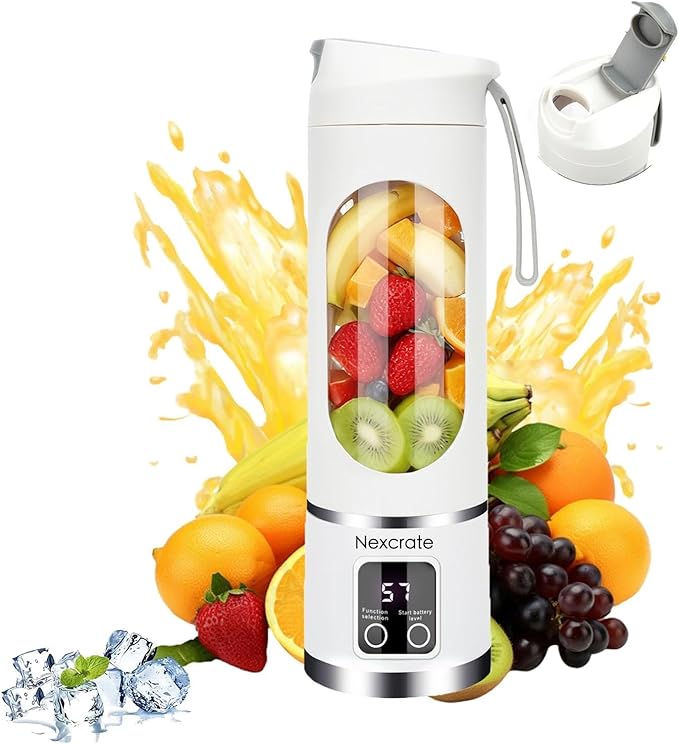 Portable Blender,450ML Portable juicer Shakes and Smoothies Blender,Ideal for Ice Crushing,Travel,Gym,Office (White)