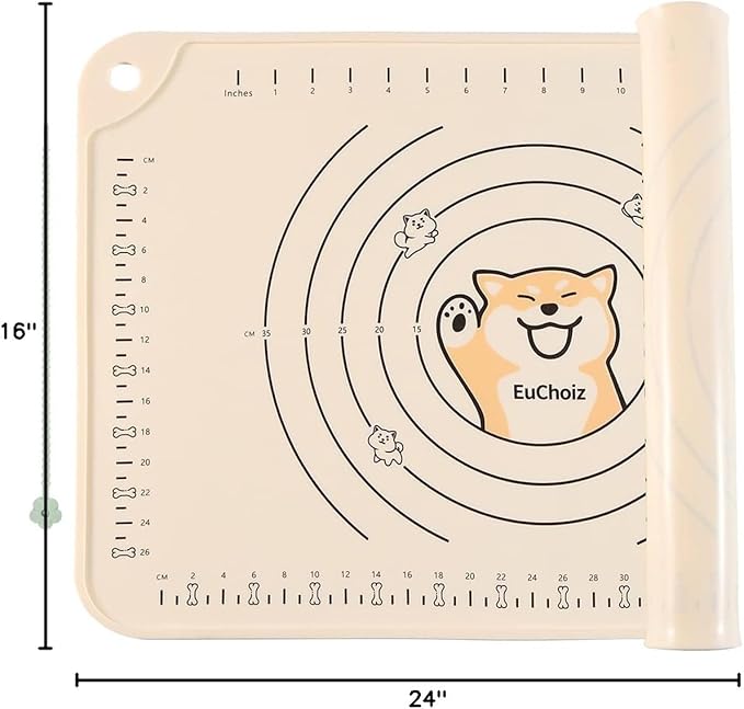Silicone Pastry Mat 32"*24" Extra Thick Non Stick Baking Mat Food Grade Silicone Dough Rolling Mat with Edge Heightening Large Cartoon Beige