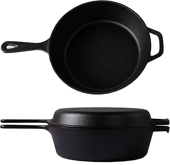 Cast Iron Skillet (EXTRA DEEP) - 10.25"-Inch with Skillet Lid, Frying Pans + Silicone Handle Holder Covers - Oven Safe Cookware - Indoor/Outdoor Use - Use on any Stovetop, Grill, Induction Safe