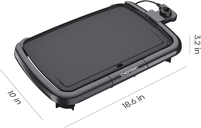 Chefman Electric Griddle with Removable Temperature Control, Immersible Flat Top Grill, Burger, Eggs, Pancake Griddle, Nonstick Easy Clean Cooking Surface, Slide Out Drip Tray, 10 x 16 Inch