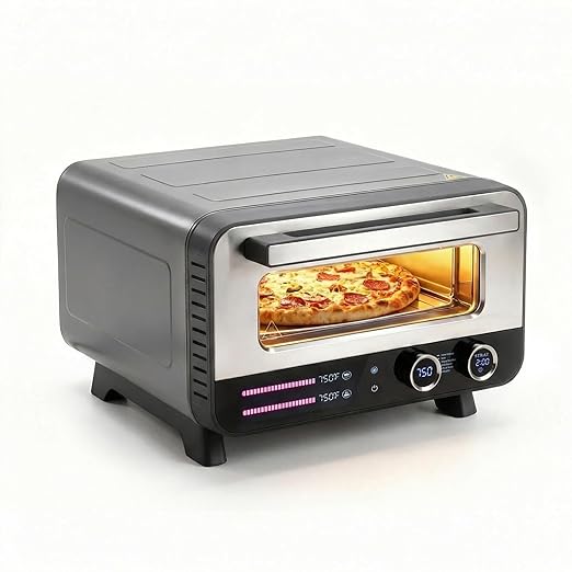 OLIXIS Pizza Oven Indoor, 1600W Electric Pizza Oven Fast Heating, 6 Presets Pizza Maker for 12 Inches, with Pizza Stone & Spatula, Upper-Bottom Independent Heating Temperature Control