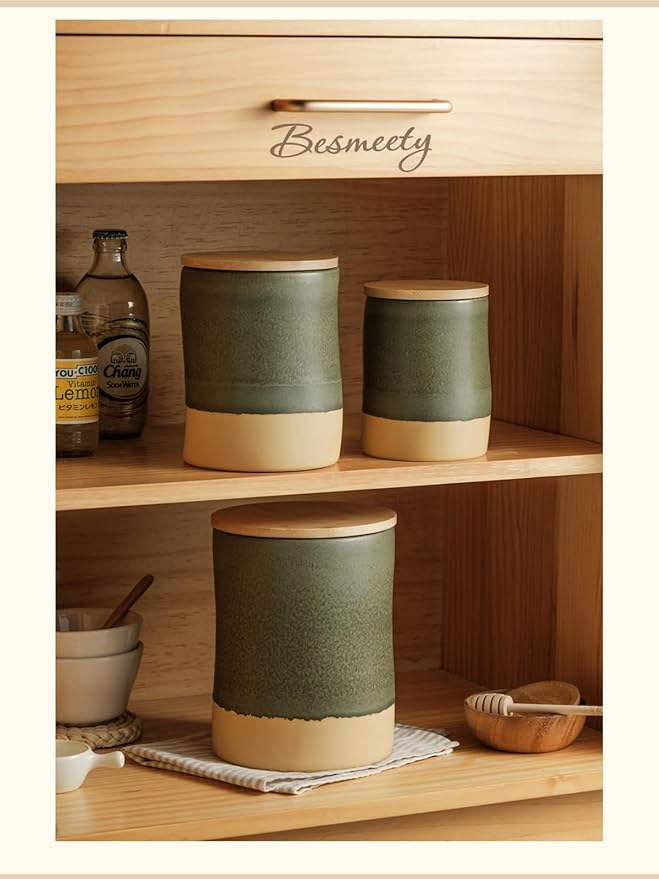 Besmeety Canisters Sets for the Kitchen, 74 oz Flour Sugar Storage Containers, Ceramic Kitchen Canisters for Countertop with Airtight Lids