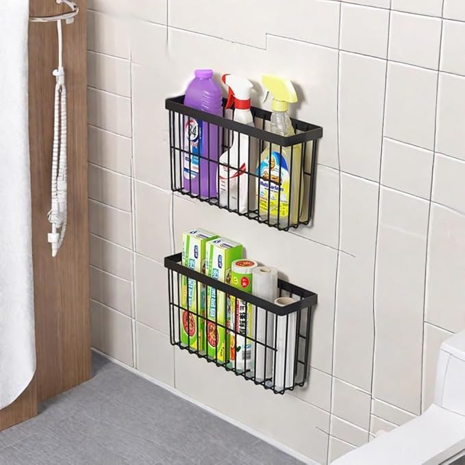 3 Piece Kitchen Cabinet Door Storage Box,Self Adhesive Wall Mounted Storage Boxes,Wardrobe/Bathroom/Refrigerator Small Items Organizer Storage Box (Black3)