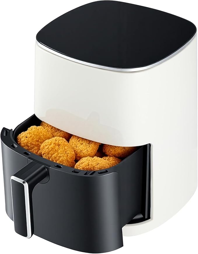 6-Quart Square Air Fryer with Viewing Window – 12-in-1 Multi-Function Appliance for Frying, Roasting, Baking, Steaming & Dehydrating, 400°F Maximum Temperature, Beige