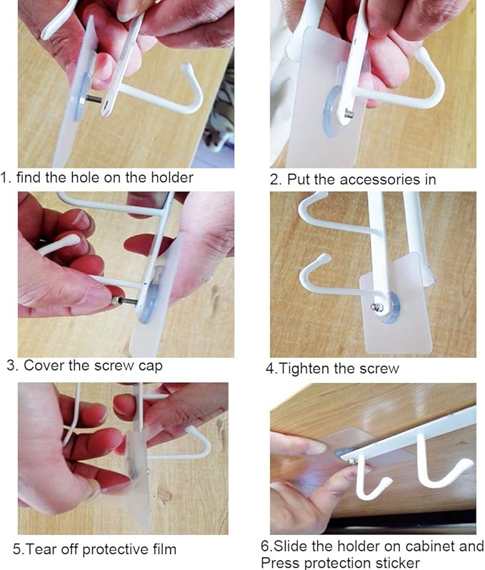 AliCH Mug Holder 2pcs Under Cabinet Mug Hooks Rack, Nail Free Coffee Cups Holder,Under Shelf Hanger for Cups/Kitchen Utensils/Ties Belts/Scarf/Keys Storage (White)