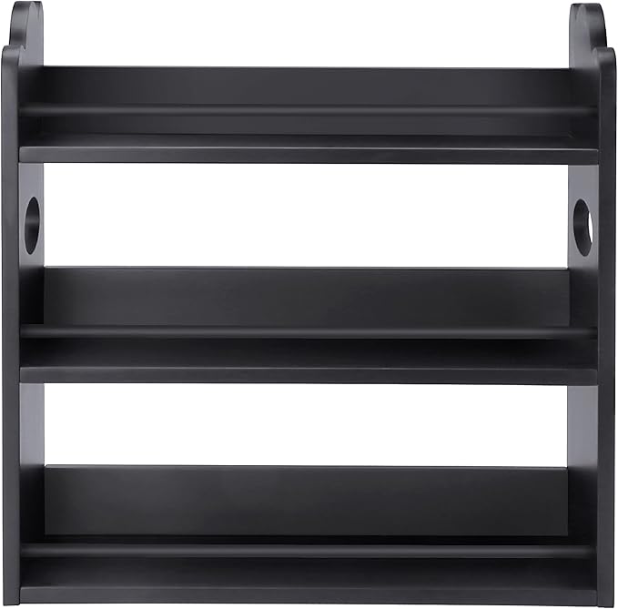 3 Tier Bamboo Spice Rack, Spice Rack Organizer, Seasoning Jars Rack Shelf Spice Organizer for Kitchen Counter or Wall Mounting, Spice Storage Holder with handles, Jars Not Included, Black