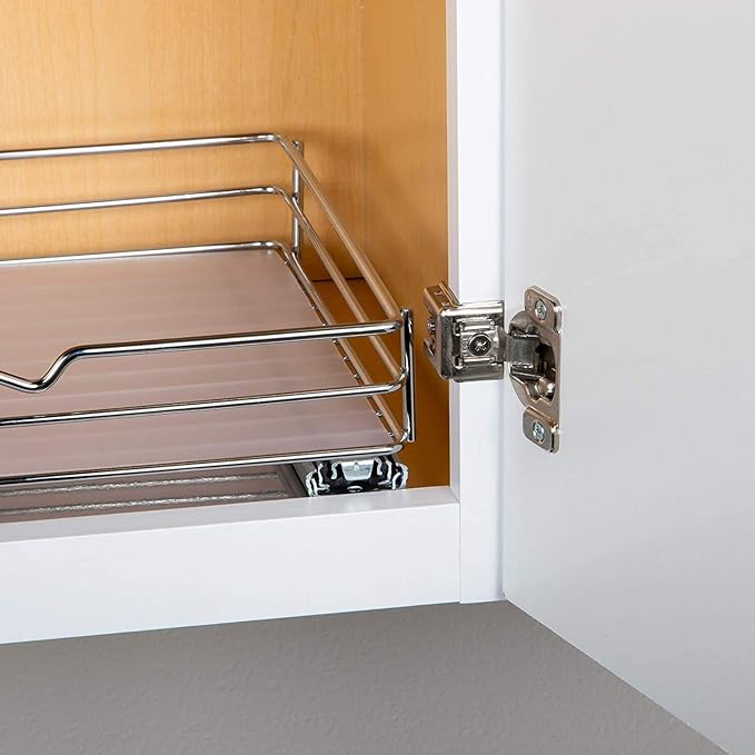Pull-Out Cabinet Spice Rack Organizer - Slim Slide-Out Storage for Spices, Bottles & Jars, Premium Heavy-Duty Steel, Easy Install for Narrow Kitchen Cabinets - 12 ⅜ W x 10 ⅜ D x 2 ¾ H, Chrome