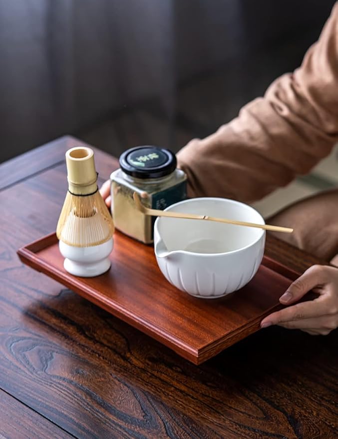 TANG PIN Matcha Set - Match Bowl and Whisk, 15 OZ, Matcha Scoop | Matcha Whisk Stand (Chasen Holder) - 4pc Perfect Matcha Kit for Matcha Tea Ceremony (White)