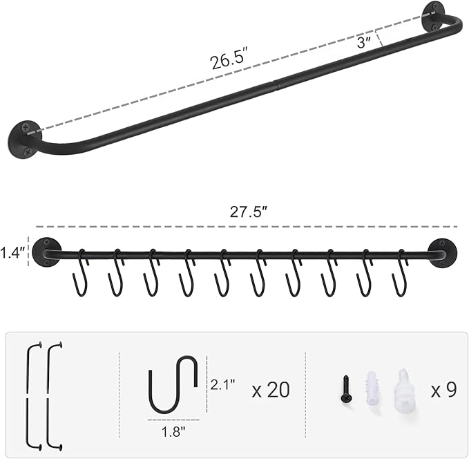 Mkono Mug Holder Wall Mounted Coffee Cup Rack Hanger Modern Metal with 20 Mug Hooks Rustic Utensil Tea Cups Storage Organizer for Kitchen Dining Room Coffee Bar, Set of 2, Black