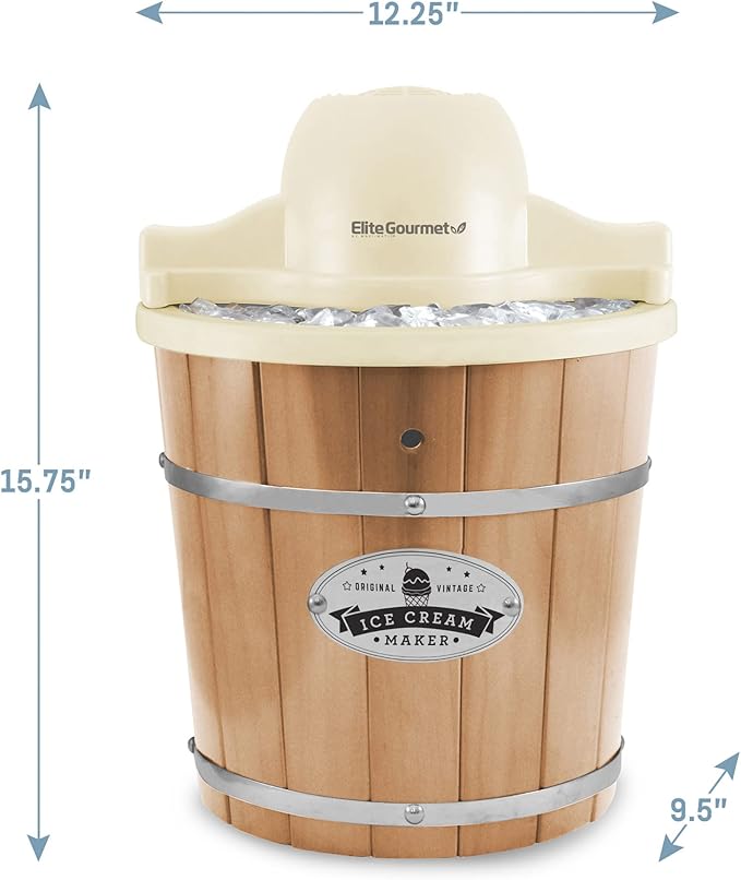 Elite Gourmet EIM-924LX 4 quart Old Fashioned Electric Ice Cream Maker, Pine Bucket