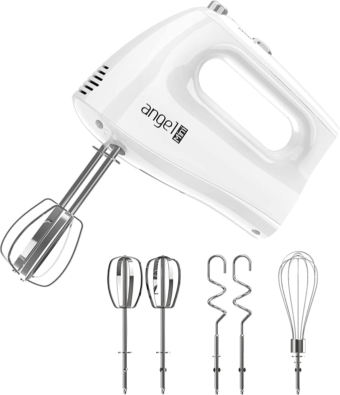 Mini Angel Hand Mixer, 400W Portable Kitchen Handheld Mixer with Eject Button, 5 Speed & 5 Stainless Steel Accessories, Egg Beaters and Whisk for Easy Whipping Cake, Cream, Batters, Cookies
