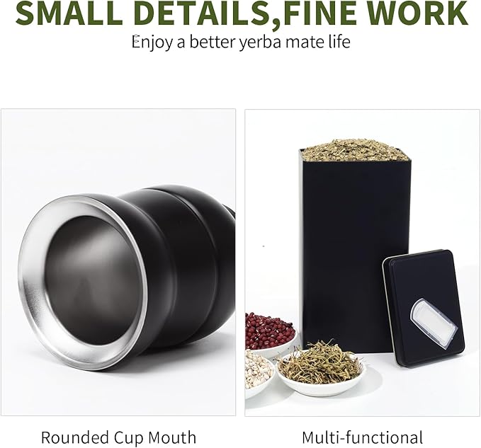 Yerba Mate Set with 34 oz Insulated Bottle, 4.8oz Gourd Cup, Bombilla Straws, Tea Container(500g), Stainless Steel (Uruguay)