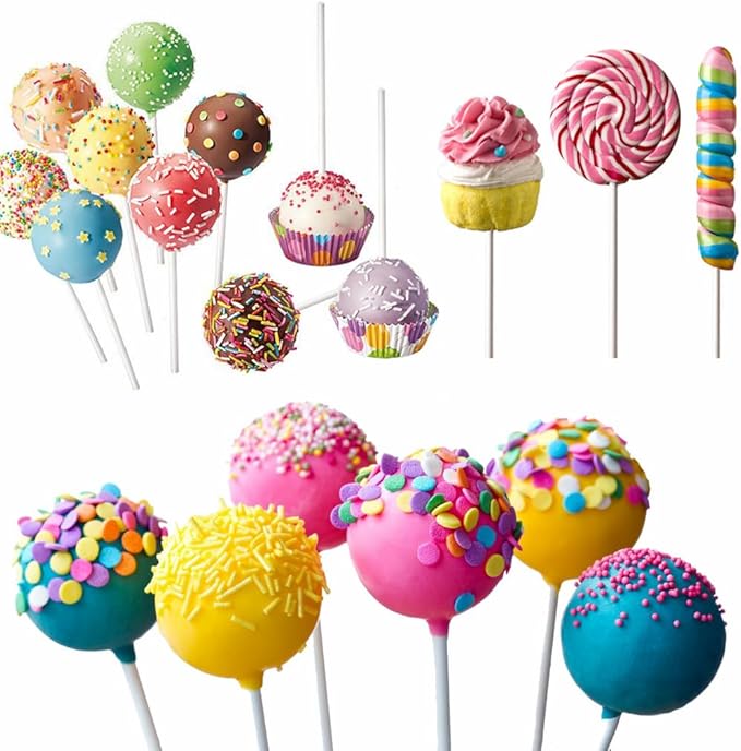 360 PCS Cake Pop Sticks and Wrappers Ties Kit, Including 120ct 6-inch Paper Lollipop Sticks, 120ct Cake Pop Parcel Bags, 100ct Silver Twist Ties for Candy Making Packaging Supplies
