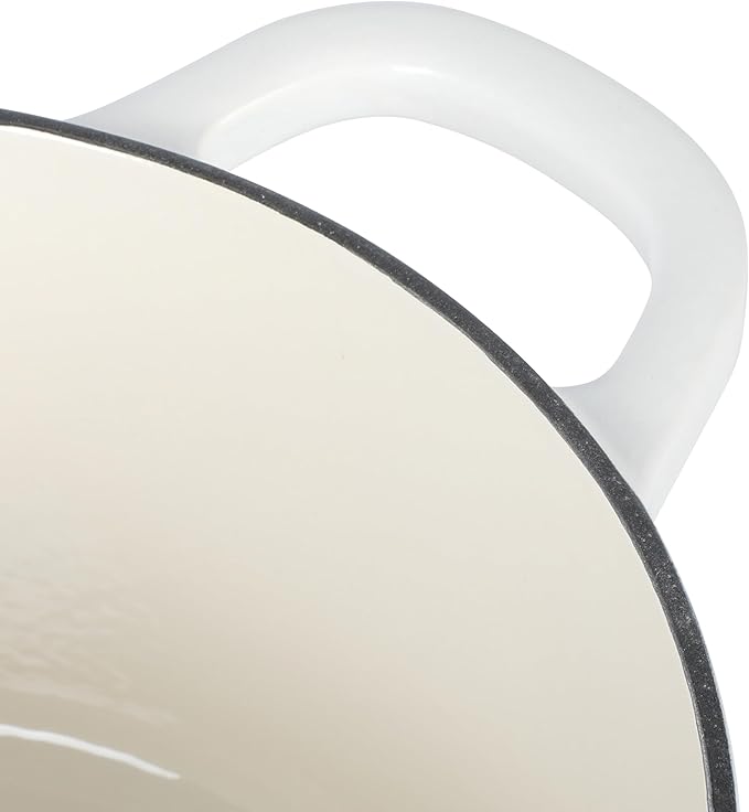 Crock-Pot Artisan 5-Quart Round Dutch Oven – Matte Linen White with Gold Knob, Enameled Cast Iron Cookware