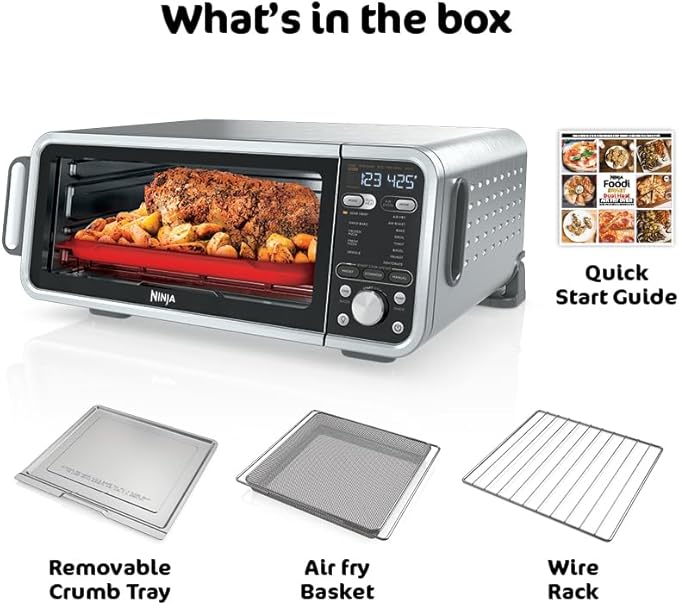 Ninja, Toaster Oven, Air Fryer, Thermometer, Toaster Oven Air Fryer Combo, Stainless Steel, Quick meals, Fries, Frozen Food, Air Fry, Dehydrate, Reheat, 13-in-1,Less Oil, Flip Away Oven, Foodi, SP351