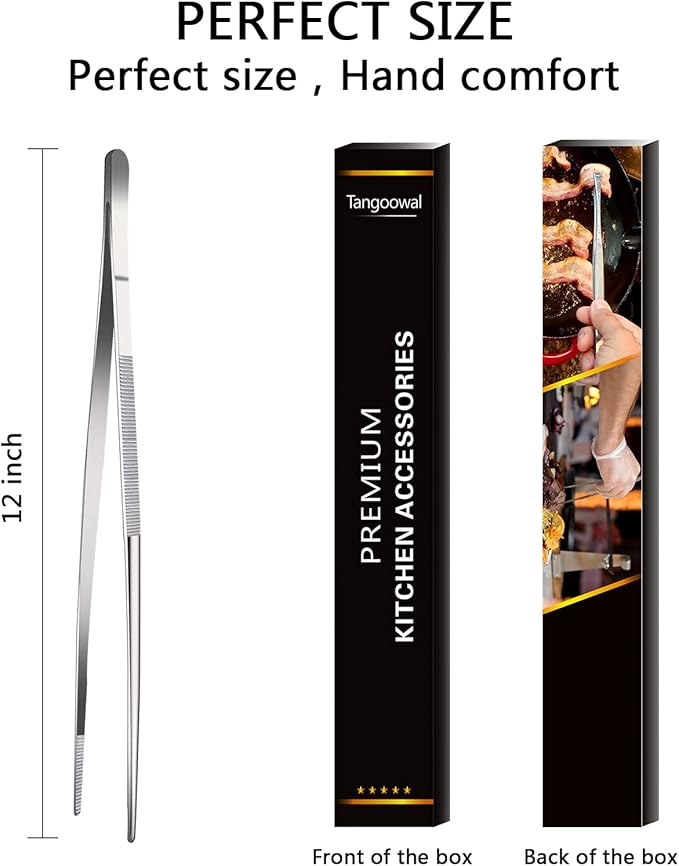 12-Inch Kitchen Fine Cooking Tweezers Tongs,Stainless Steel Long Food Tweezers Tongs