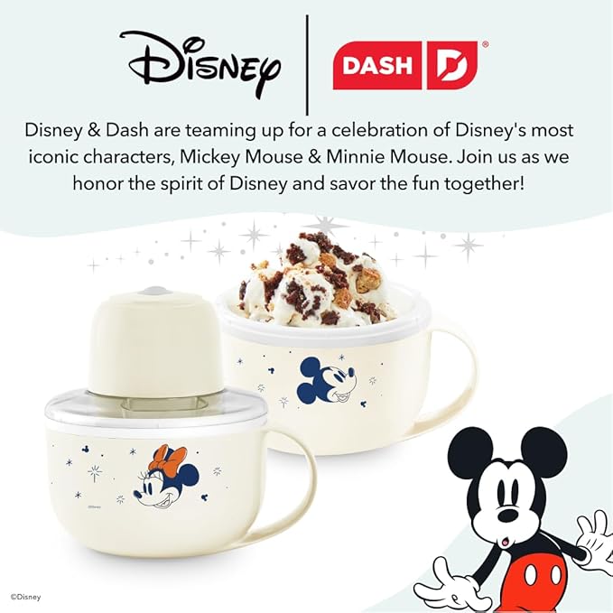Disney Dash My Mug Ice Cream Maker Bundle - Mini Electric Ice Cream Maker - Creates Gelato, Sorbet & Frozen Yogurt - Easy to Clean & Use - 2 Mugs, Mickey & Minnie Design