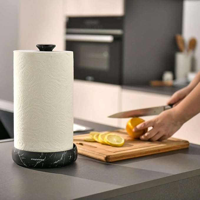 simpletome Paper Towel Holder Countertop Keep It Rolled Up Weighted Base (Marble Black)