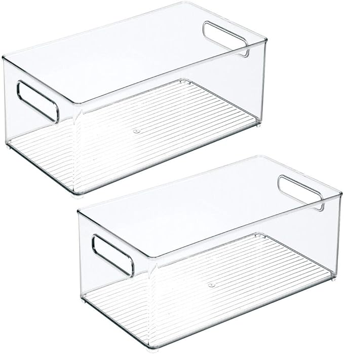 mDesign Deep Plastic Storage Organizer Container Bin, Office Organization for Filing Cabinet, Cupboard, Shelves, and Desk - Holds Notepads, Pens, Pencils, Highlighters, and Staplers - 2 Pack - Clear