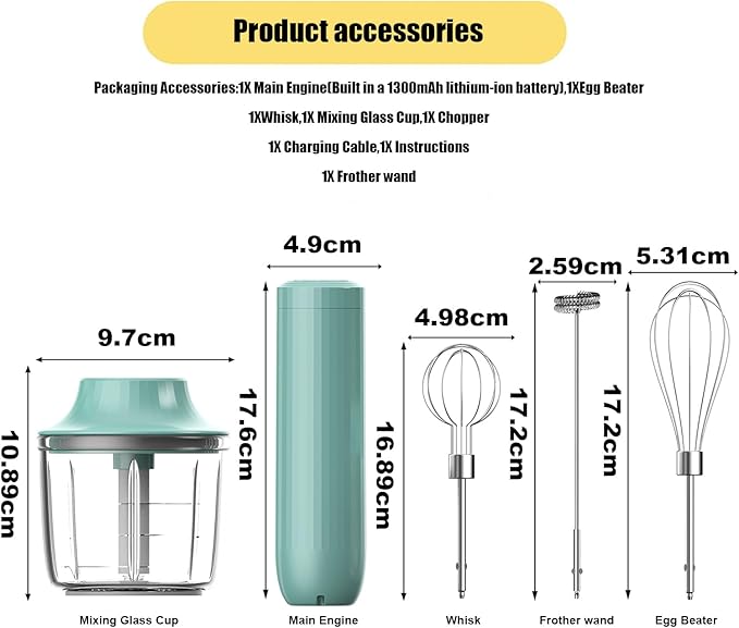 4-in-1 Handheld Frother, Coffee Frother Handheld, Electric Whisk, Milk Frother Wand for Coffee, Matcha, Electric Hand Mixer, Mini Onion Chopper 10Oz, Small Cordless Hand Blender, 4 Speed