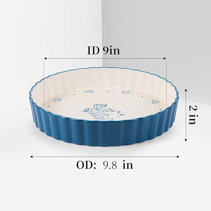 Wisenvoy Pie Pan Tart Pan Quiche Ceramic Pie Dish Pie Plate Tart Pans 9 inch Deep Dish Pie Pan Quiche Pan