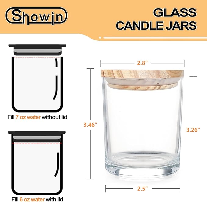 Thick Candle Jars for Making Candles 12 Pcs, 7 OZ Empty Jars with Wood Lids for Candle Making, Sample Container, Clear
