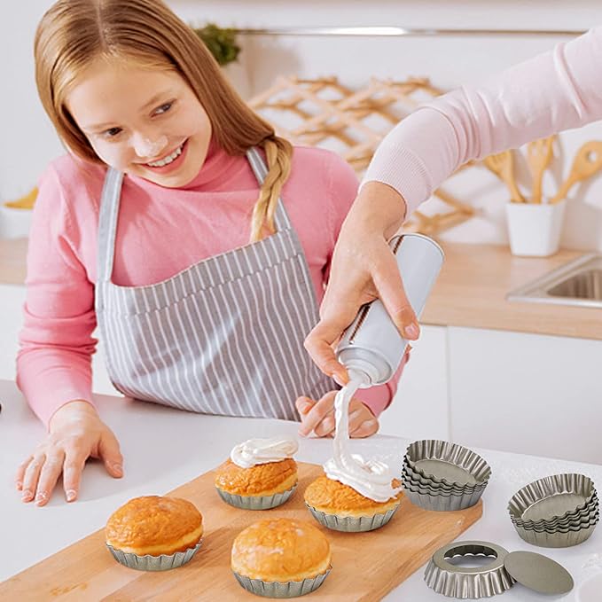 12 pcs Egg Tart Molds, 3" Mini Tart Pans Removable Bottom,Cupcake Cake Muffin Mold Tin Pan Baking, Mini Non-Stick Pan Reusable Quiche Bakeware Carbon Steel for Pies Cheese Desserts, Gold