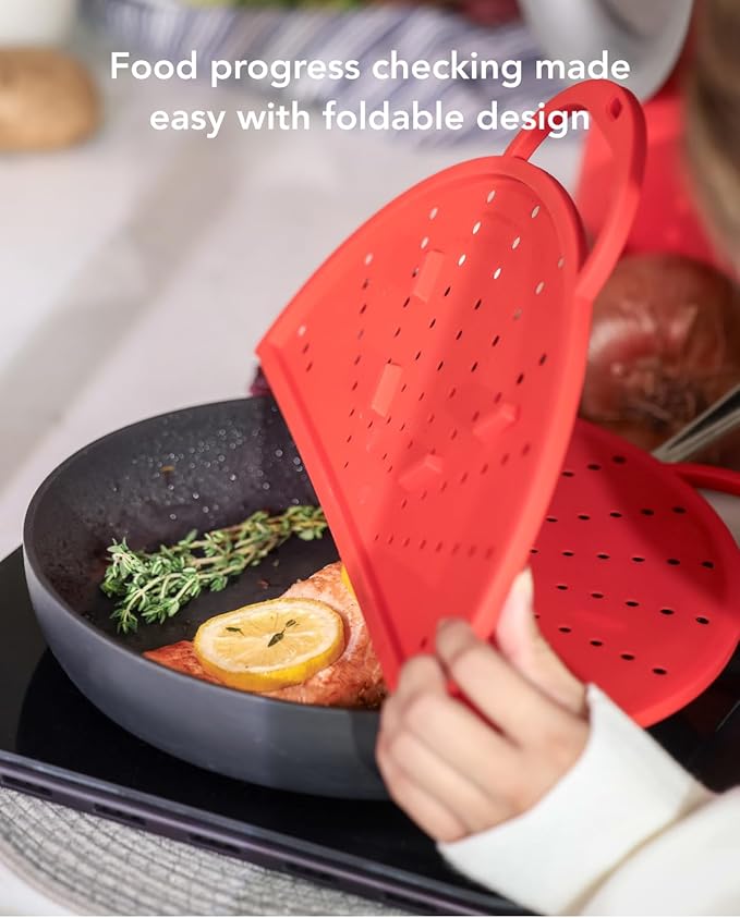 AirHood Silicone Splatter Screen – Foldable Grease Guard for Frying Pans & Induction Cookers – Heat-Resistant, BPA-Free, Dishwasher Safe, 2-in-1 Trivet & Splatter Screen - Black
