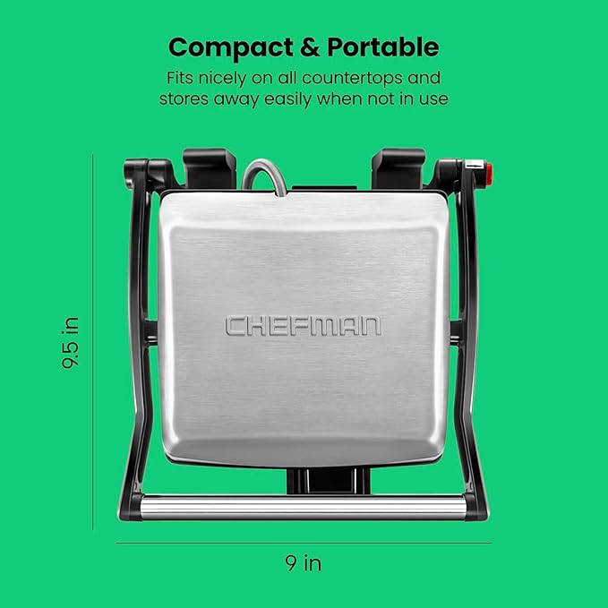 Chefman Panini Press Grill and Gourmet Sandwich Maker NonStick Coated Plates,Opens 180 Degrees to Fit Any Type or Size of Food,Stainless Steel Surface and Removable Drip Tray,4 Slice,Black,(Pack of 2)