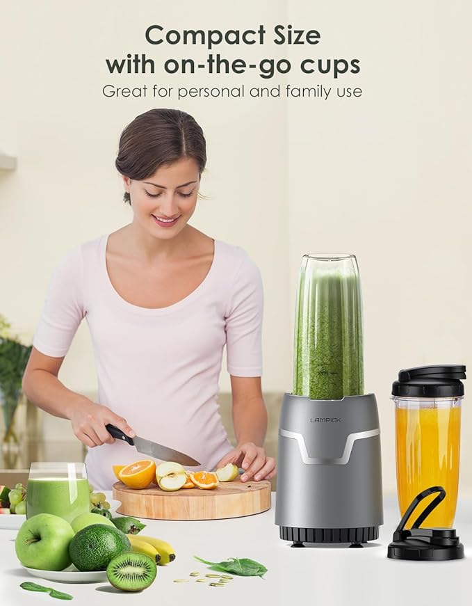 Smoothie Blender, 1100W Personal Blender for Shakes and Smoothies, Blenders and Grinder Combo for Kitchen with 2 * 22 Oz To-Go Cup and Lid for Protein Shake, Baby Food, Frozen Drink