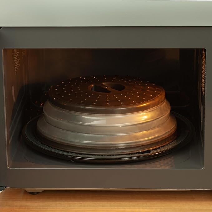 Microwave Splatter Cover & Silicone Mat – Collapsible, Vented, Reusable Food Guard and Plate Cover with Heat-Resistant Trivet for Pots, Pans, and Kitchen Counter, Black